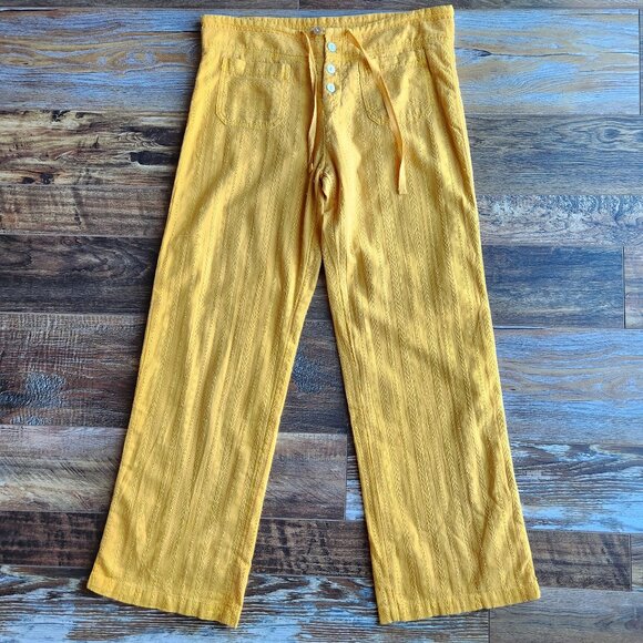 NWT Sundance Gigi Eyelet Straight Leg Pants Button-Fly Pocket Cotton Yellow